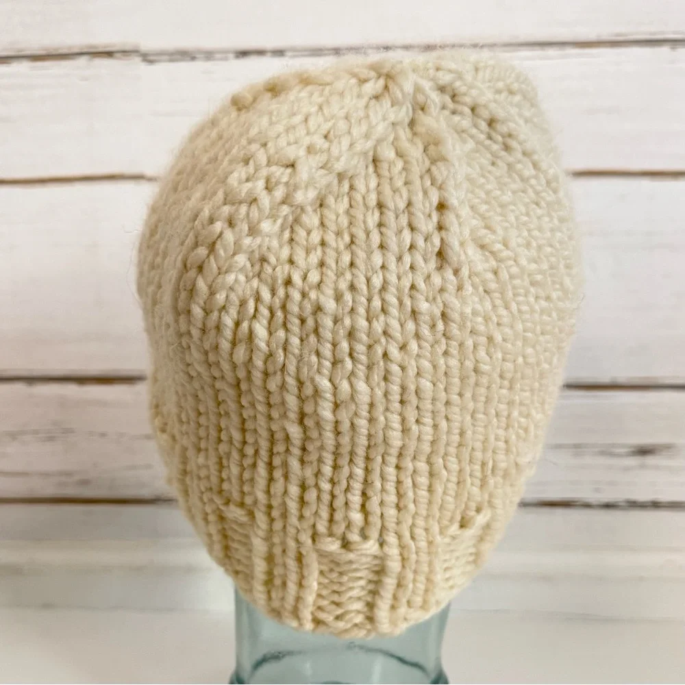 Hand-Knit Cream Beanie